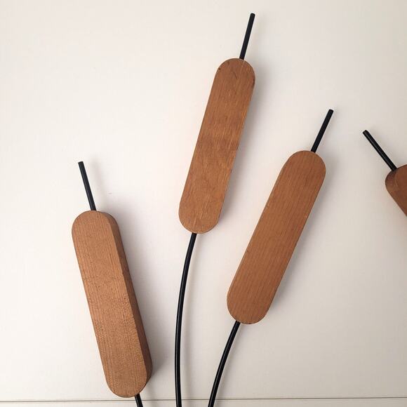 Wooden Cattails Stems Floral Picks Wall Art MCM Rustic Decor Swamp Country Decor - Picture 2 of 6